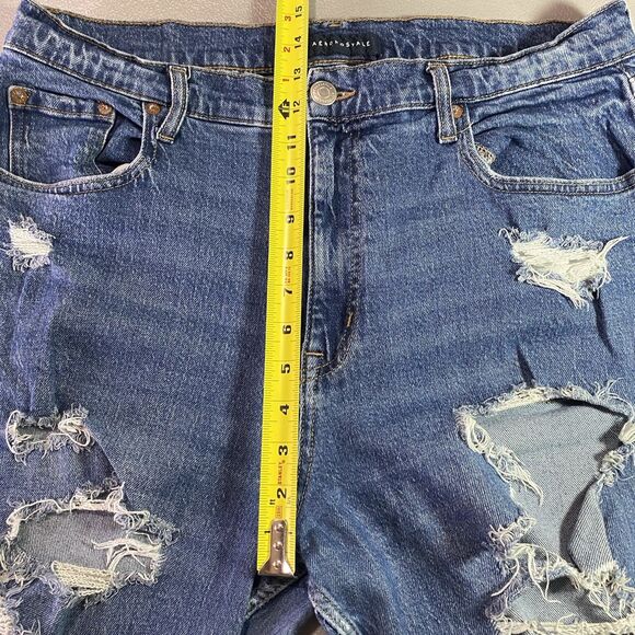 AEROPOSTALE Jeans Mom Fit Destroyed Raw Hem Distressed High Waist Womens 16 Blue - Picture 7 of 9